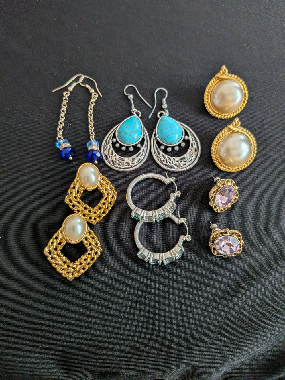 Assorted Women’s Earrings Set – Turquoise, Gold, Silver, Pearl, Blue, Purple